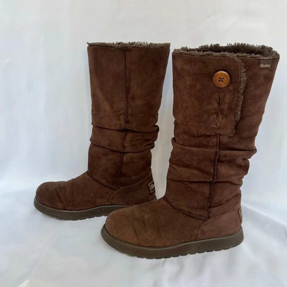 Skechers Keepsakes Slouch Tall Winter Boots Chocolate Brown Faux Fur Lined 6.5 - Picture 5 of 10